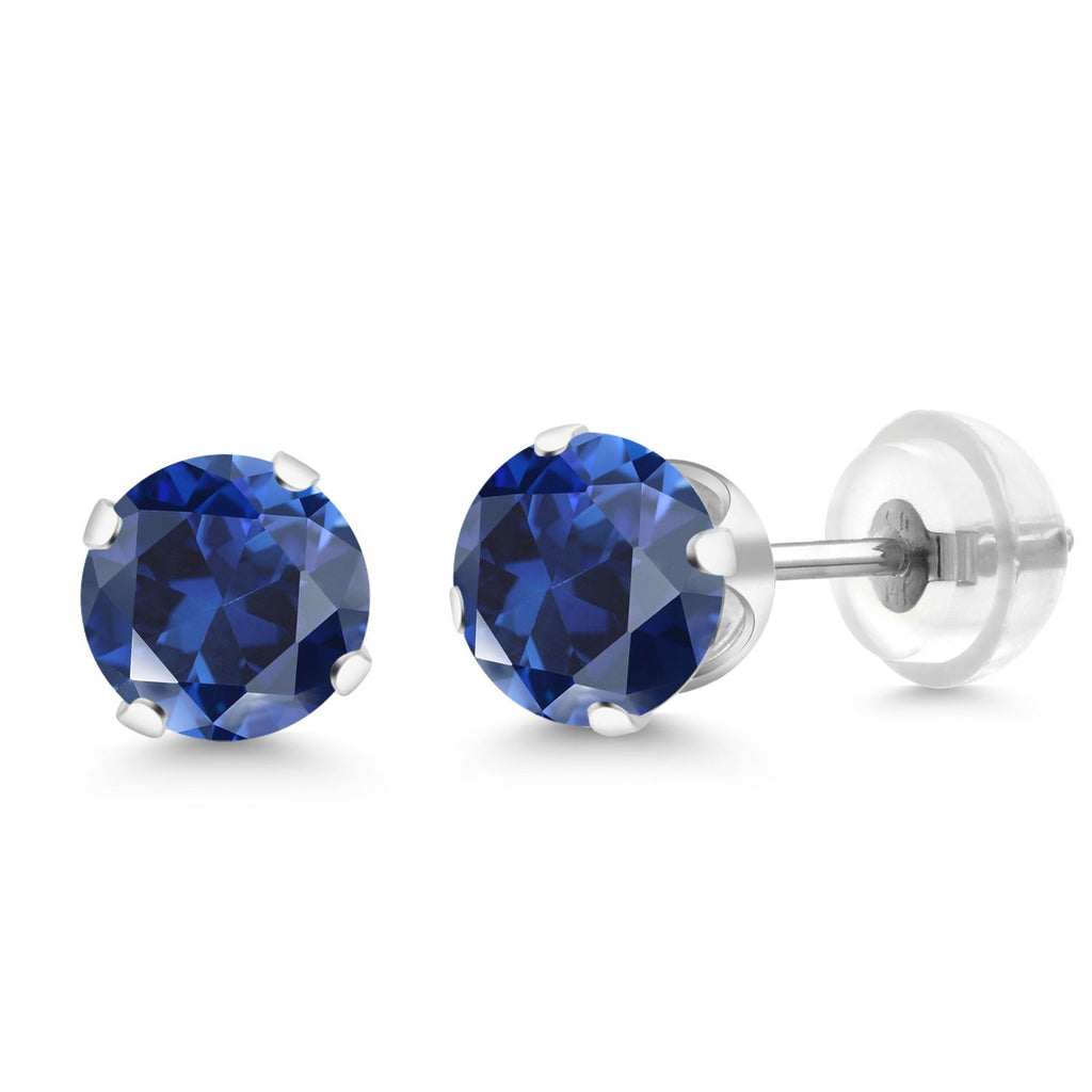 Blue Created Sapphire - September_White Gold_Earrings in White Gold