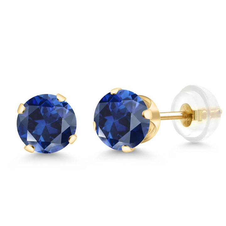 Gem Stone King 14K Gold Gemstone Birthstone Solitaire Stud Earrings | Round 6MM | Gold Earrings For Women Men