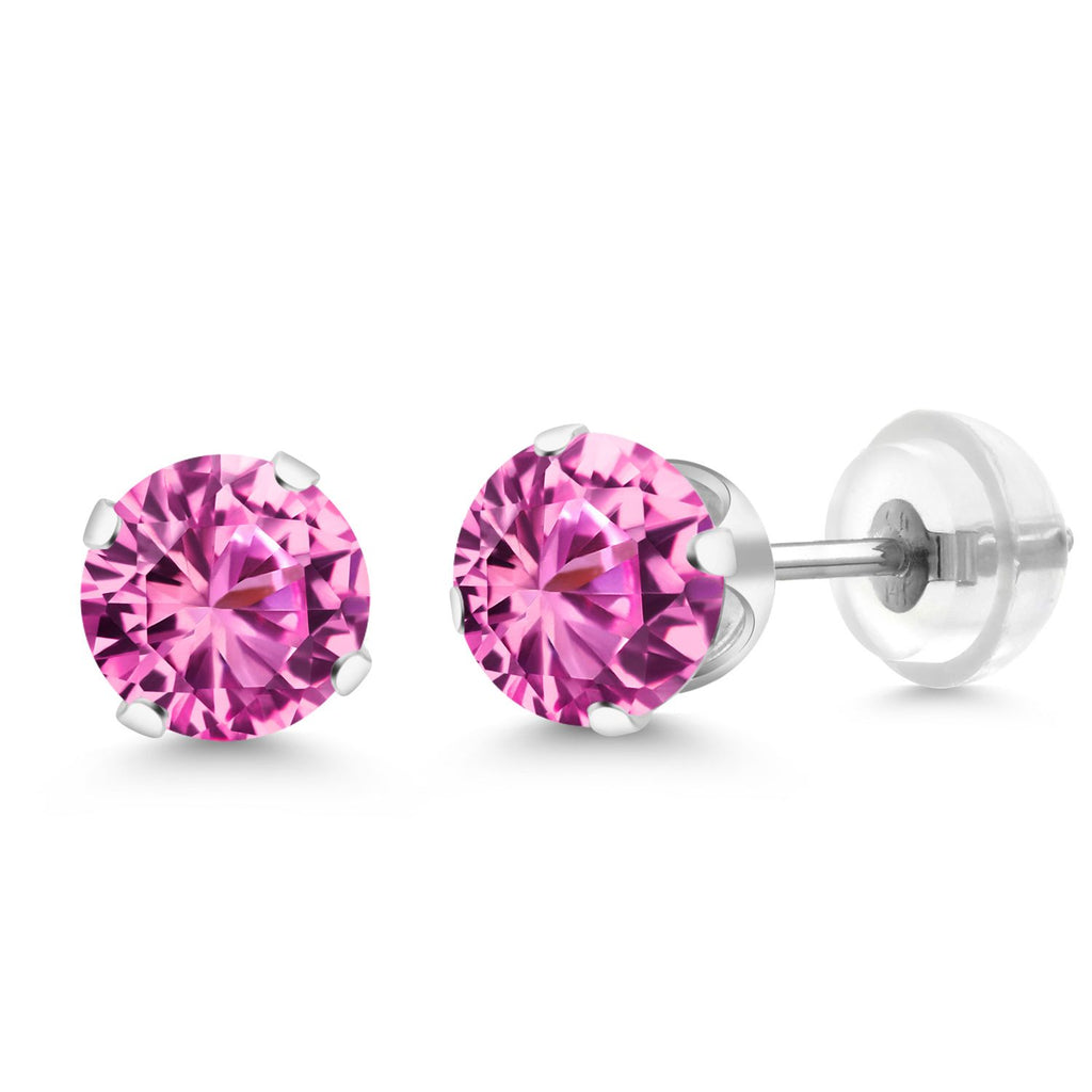 Pink Created Sapphire - September_White Gold_Earrings in White Gold