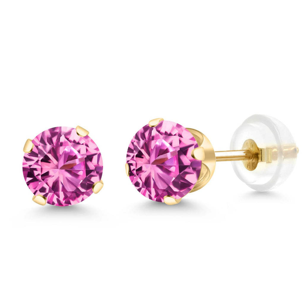 Pink Created Sapphire - September_Yellow Gold_Earrings in Yellow Gold