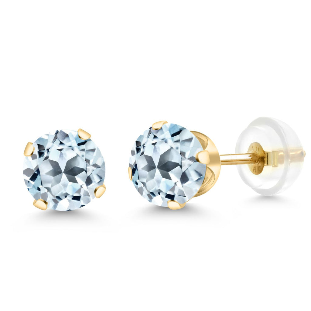 Gem Stone King 14K Gold Gemstone Birthstone Solitaire Stud Earrings | Round 6MM | Gold Earrings For Women Men