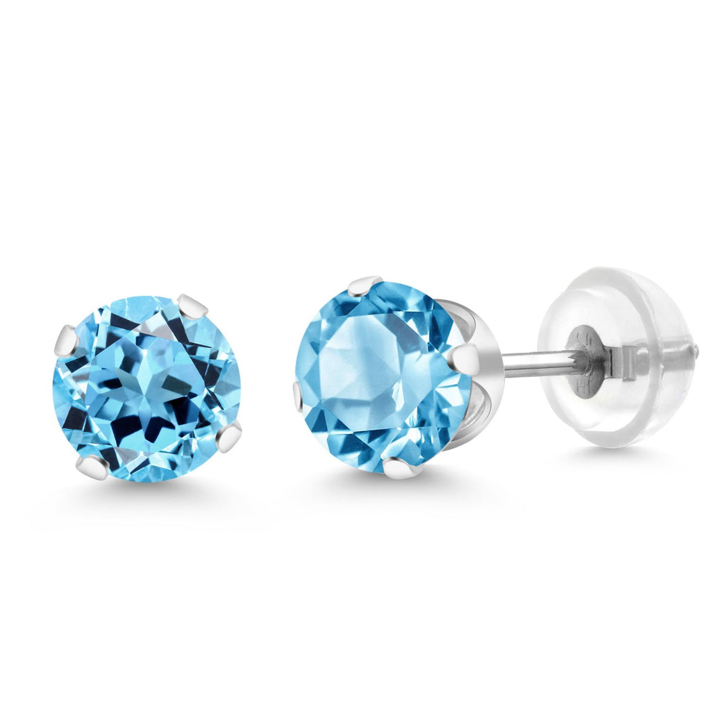 Gem Stone King 14K Gold Gemstone Birthstone Solitaire Stud Earrings | Round 6MM | Gold Earrings For Women Men