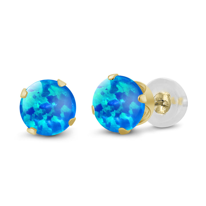Blue Simulated Opal-Cabochon - October_14K Yellow Gold_Earrings in 14K Yellow Gold