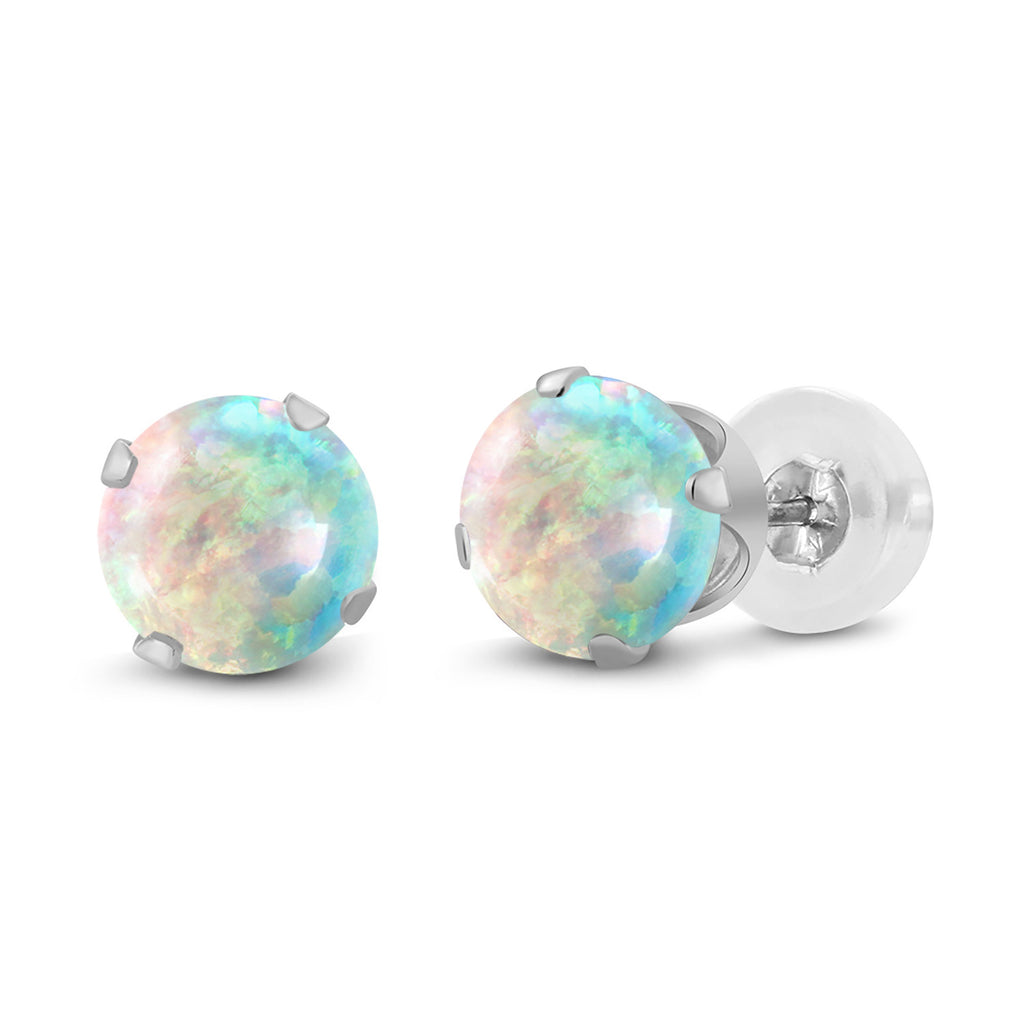 White Simulated Opal-Cabochon - October_14K White Gold_Earrings in 14K White Gold