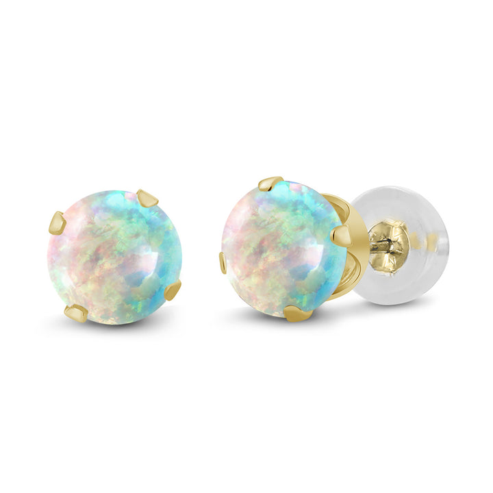 White Simulated Opal-Cabochon - October_14K Yellow Gold_Earrings in 14K Yellow Gold