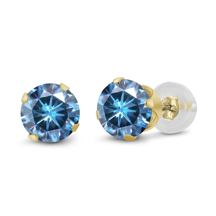 Persian Blue Moissanite - April_14K Yellow Gold_Earrings in 14K Yellow Gold