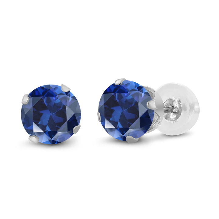 Blue Created Sapphire - September_14K White Gold_Earrings in 14K White Gold