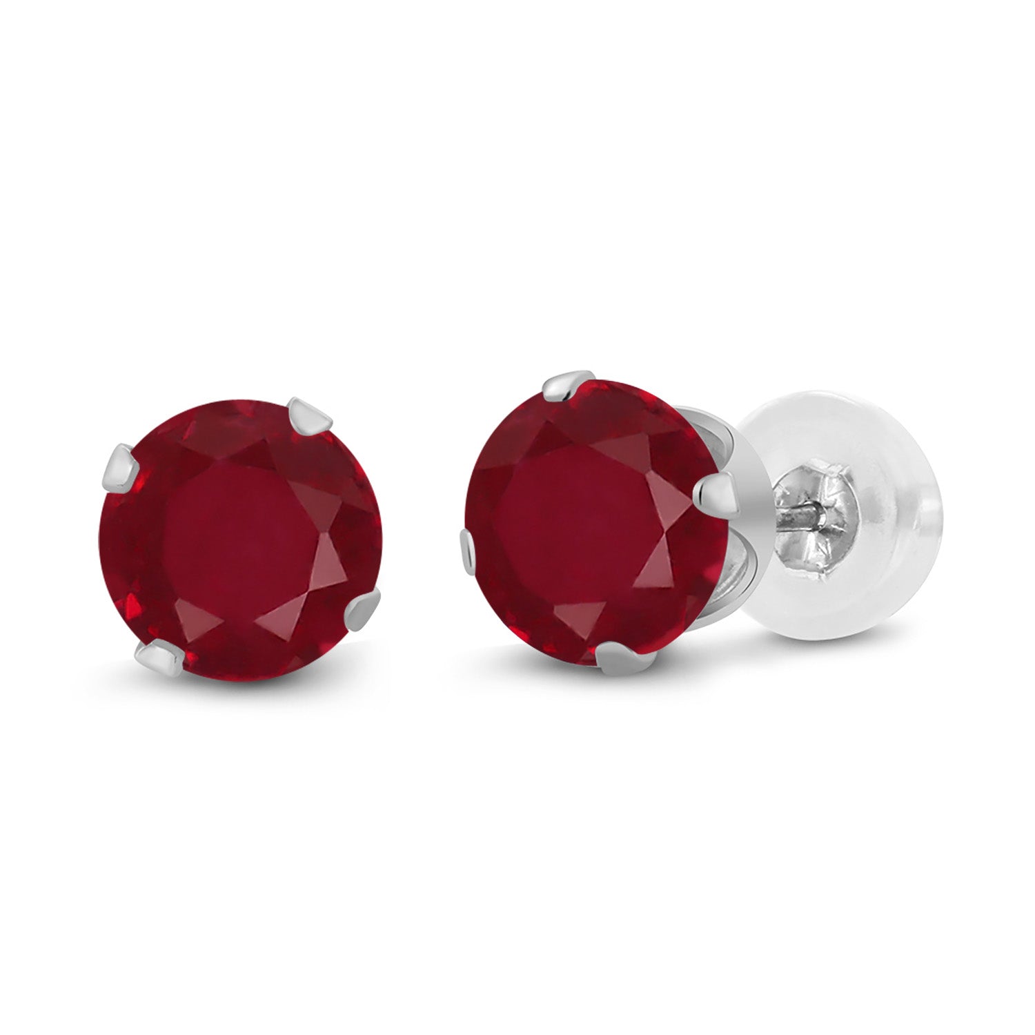 14K White Gold Red Ruby Stud Earrings For Women Men (0.60 Cttw, Gemstone July Birthstone, Round 4MM)