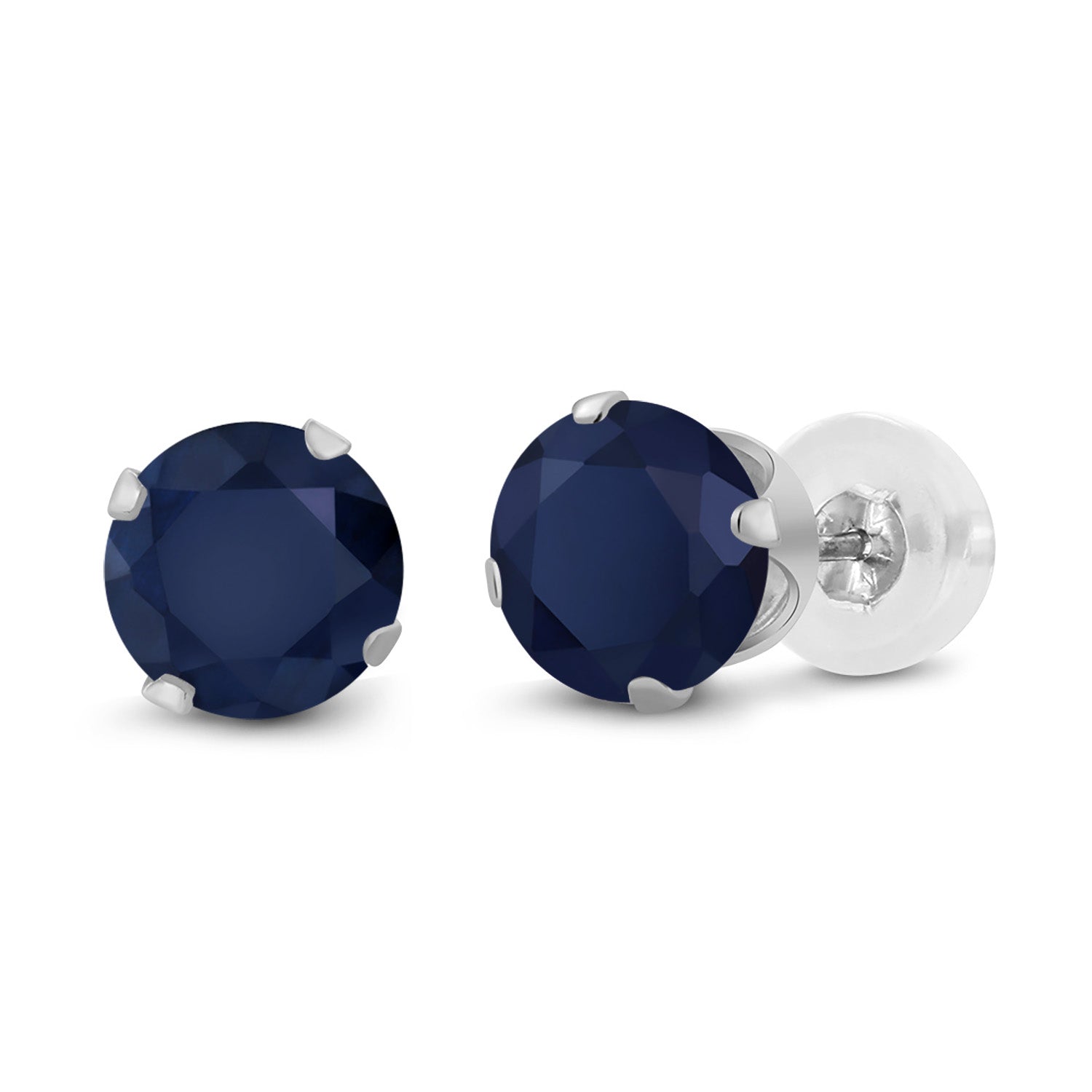 14K White Gold Blue Sapphire Earrings | Gemstone September Birthstone | 0.72 Cttw | Round 4MM | White Gold Stud Earrings For Women Men