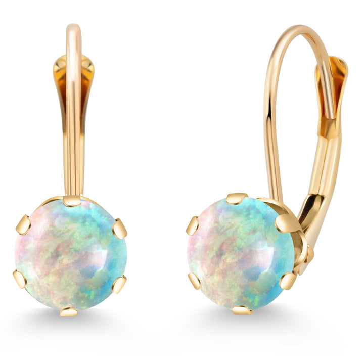 Gem Stone King 14K Yellow Gold 6MM Round Gemstone Birthstone Leverback Dangle Earrings | Gold Earrings For Women