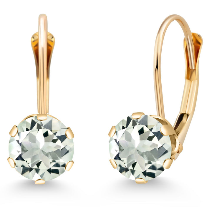 Gem Stone King 14K Yellow Gold 6MM Round Gemstone Birthstone Leverback Dangle Earrings | Gold Earrings For Women