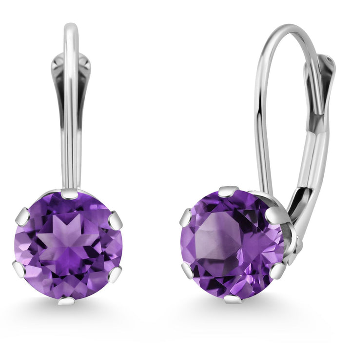 Gem Stone King 14K White Gold 6MM Round Gemstone Birthstone Leverback Dangle Earrings | Gold Earrings For Women