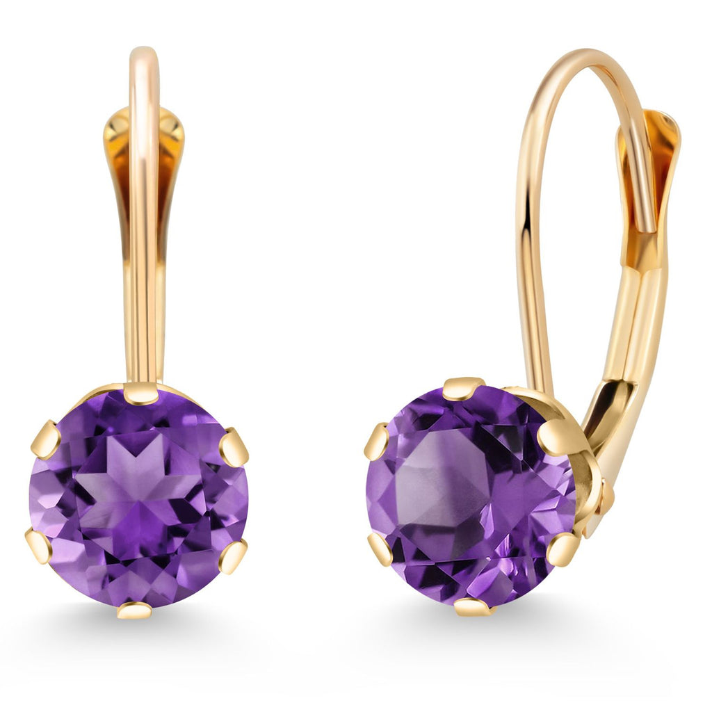 Gem Stone King 14K Yellow Gold 6MM Round Gemstone Birthstone Leverback Dangle Earrings | Gold Earrings For Women