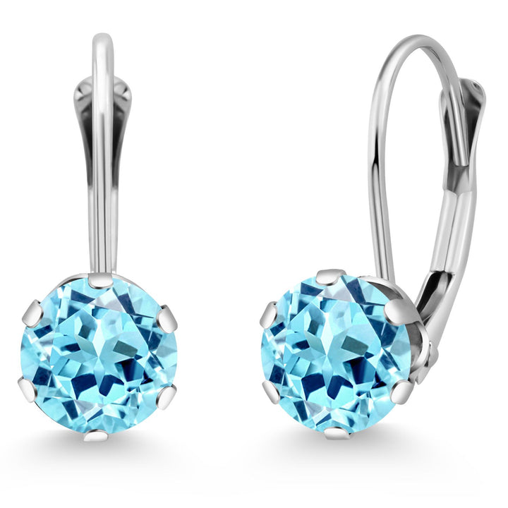 Gem Stone King 14K White Gold 6MM Round Gemstone Birthstone Leverback Dangle Earrings | Gold Earrings For Women