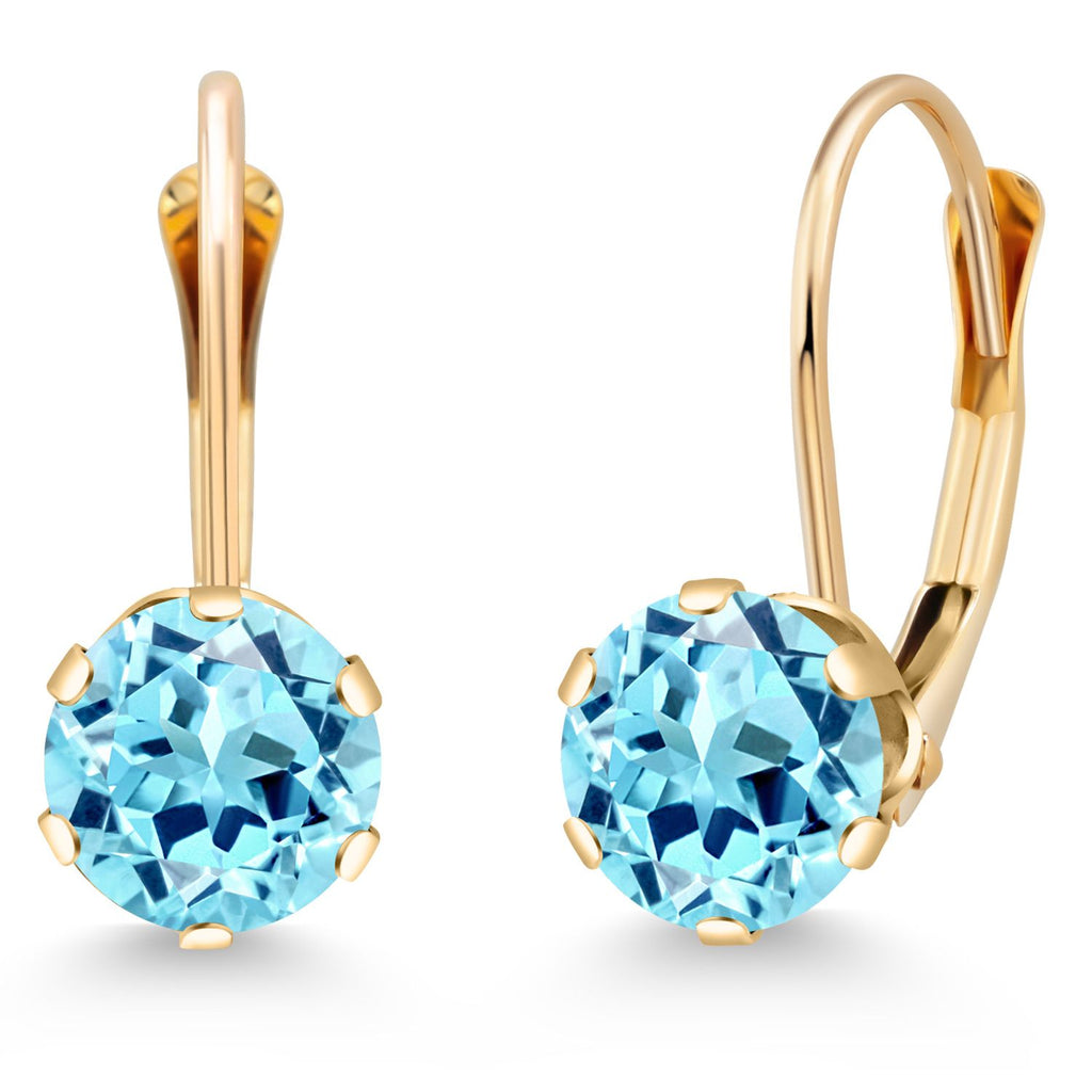 14K Yellow Gold 6MM Round Gemstone Birthstone Leverback Dangle Earrings | Gold Earrings For Women