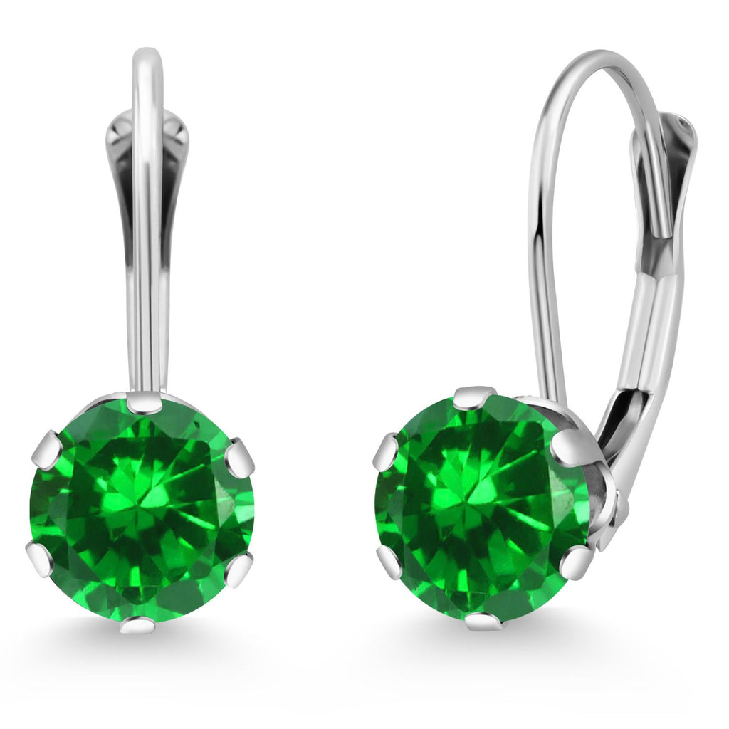 Gem Stone King 14K White Gold 6MM Round Gemstone Birthstone Leverback Dangle Earrings | Gold Earrings For Women