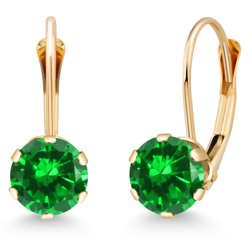 14K Yellow Gold 6MM Round Gemstone Birthstone Leverback Dangle Earrings | Gold Earrings For Women