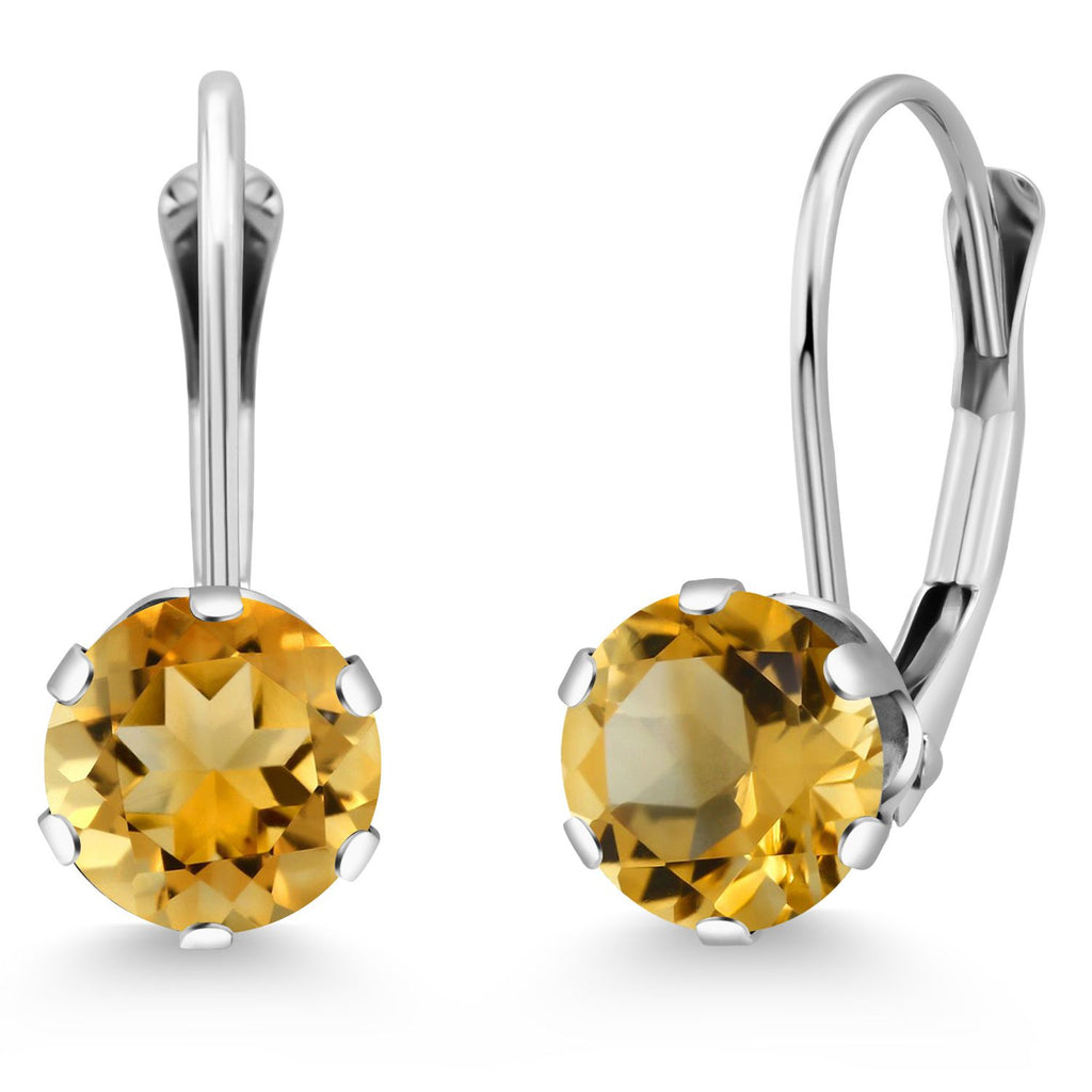 Gem Stone King 14K White Gold 6MM Round Gemstone Birthstone Leverback Dangle Earrings | Gold Earrings For Women