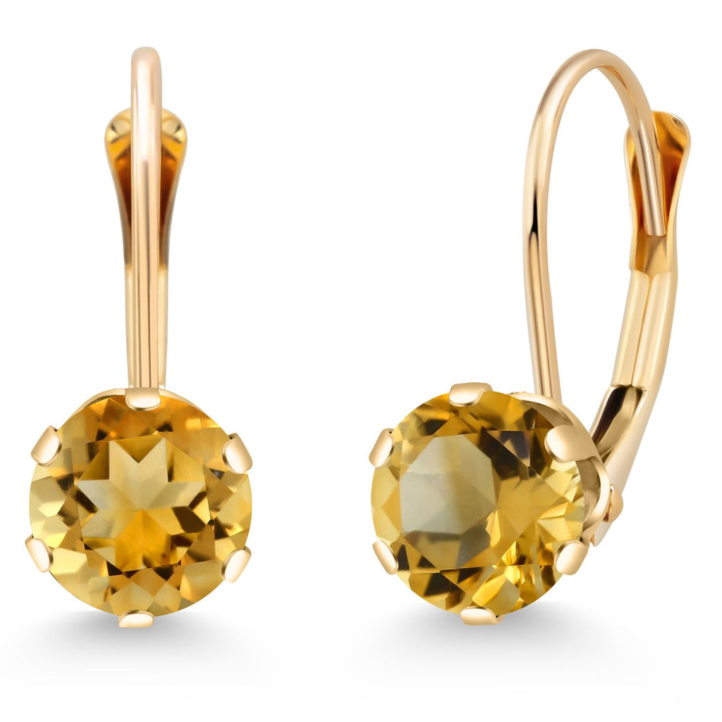 14K Yellow Gold 6MM Round Gemstone Birthstone Leverback Dangle Earrings | Gold Earrings For Women