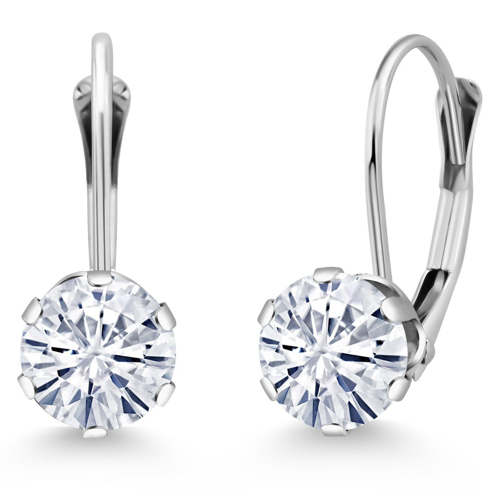 Gem Stone King 14K White Gold 6MM Round Gemstone Birthstone Leverback Dangle Earrings | Gold Earrings For Women