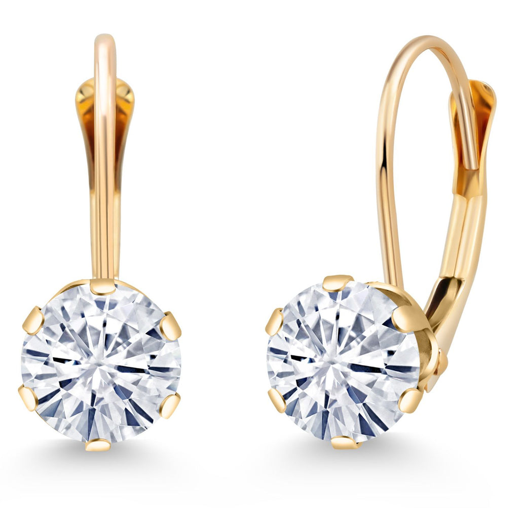 Gem Stone King 14K Yellow Gold 6MM Round Gemstone Birthstone Leverback Dangle Earrings | Gold Earrings For Women