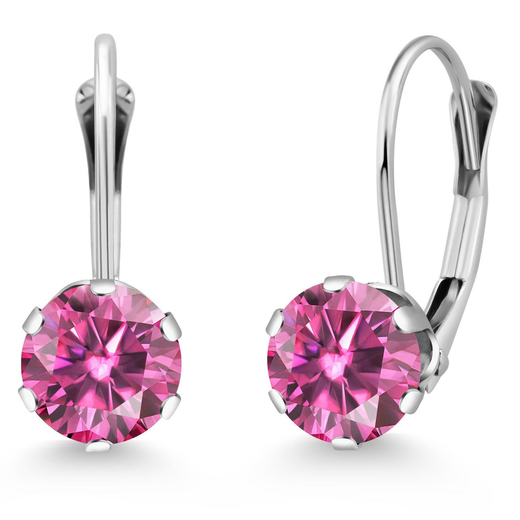 Pink Moissanite - April_Earrings in 14K White Gold