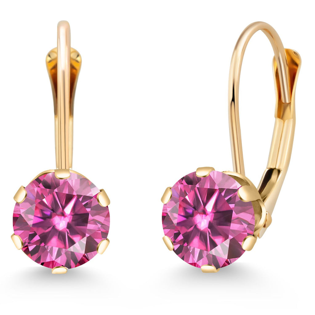14K Yellow Gold 6MM Round Gemstone Birthstone Leverback Dangle Earrings | Gold Earrings For Women