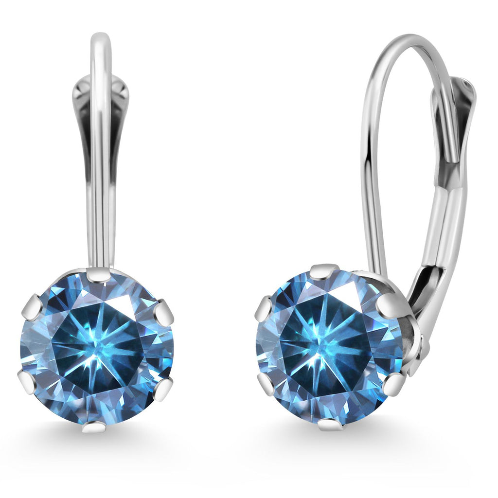 Persian Blue Moissanite - April_Earrings in 14K White Gold