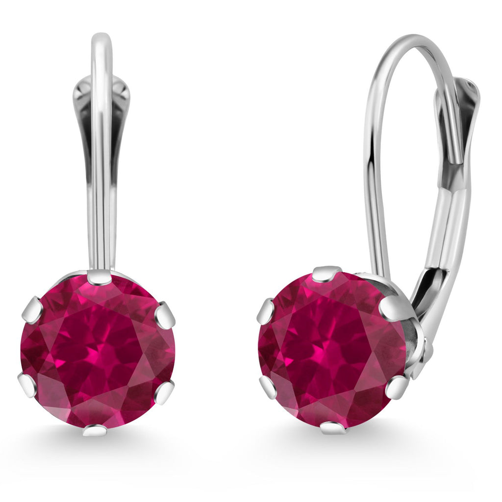 Gem Stone King 14K White Gold 6MM Round Gemstone Birthstone Leverback Dangle Earrings | Gold Earrings For Women