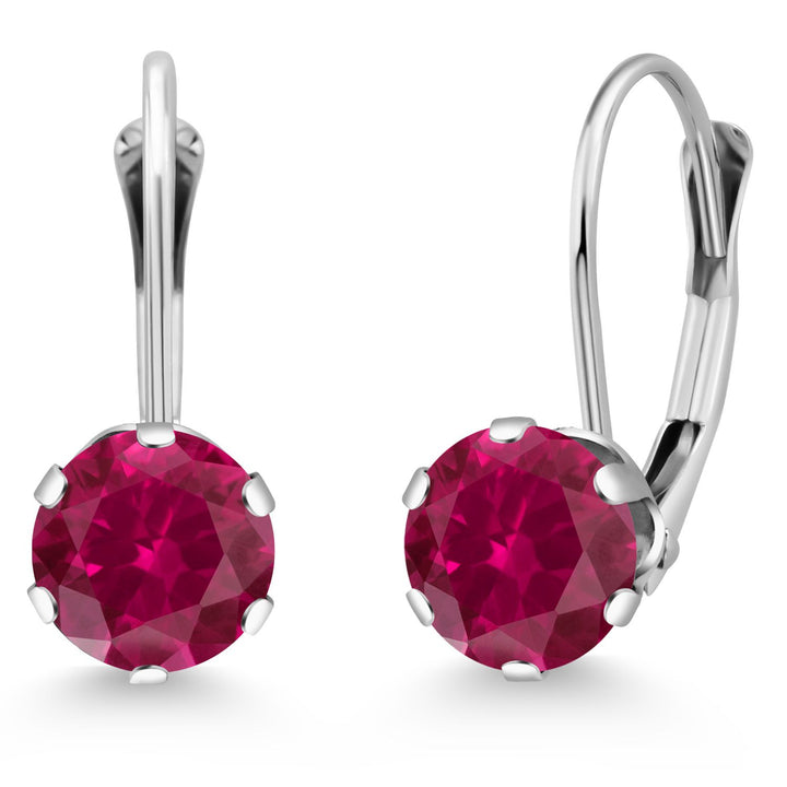 Gem Stone King 14K White Gold 6MM Round Gemstone Birthstone Leverback Dangle Earrings | Gold Earrings For Women