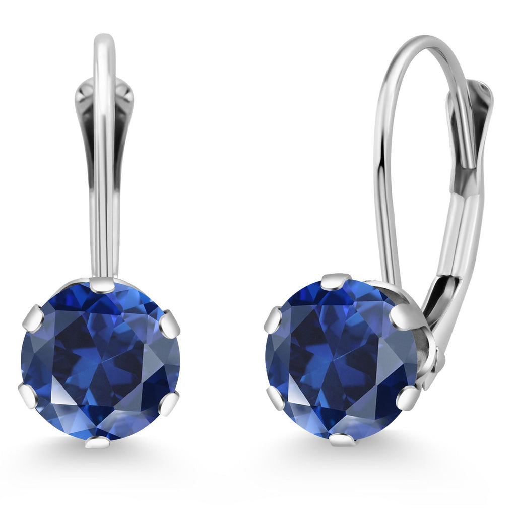 Blue Created Sapphire - September_Earrings in 14K White Gold