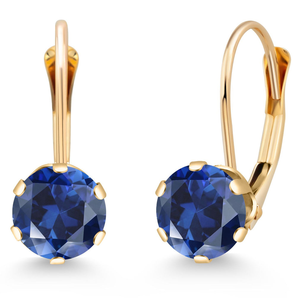 Gem Stone King 14K Yellow Gold 6MM Round Gemstone Birthstone Leverback Dangle Earrings | Gold Earrings For Women