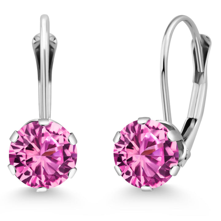 Gem Stone King 14K White Gold 6MM Round Gemstone Birthstone Leverback Dangle Earrings | Gold Earrings For Women