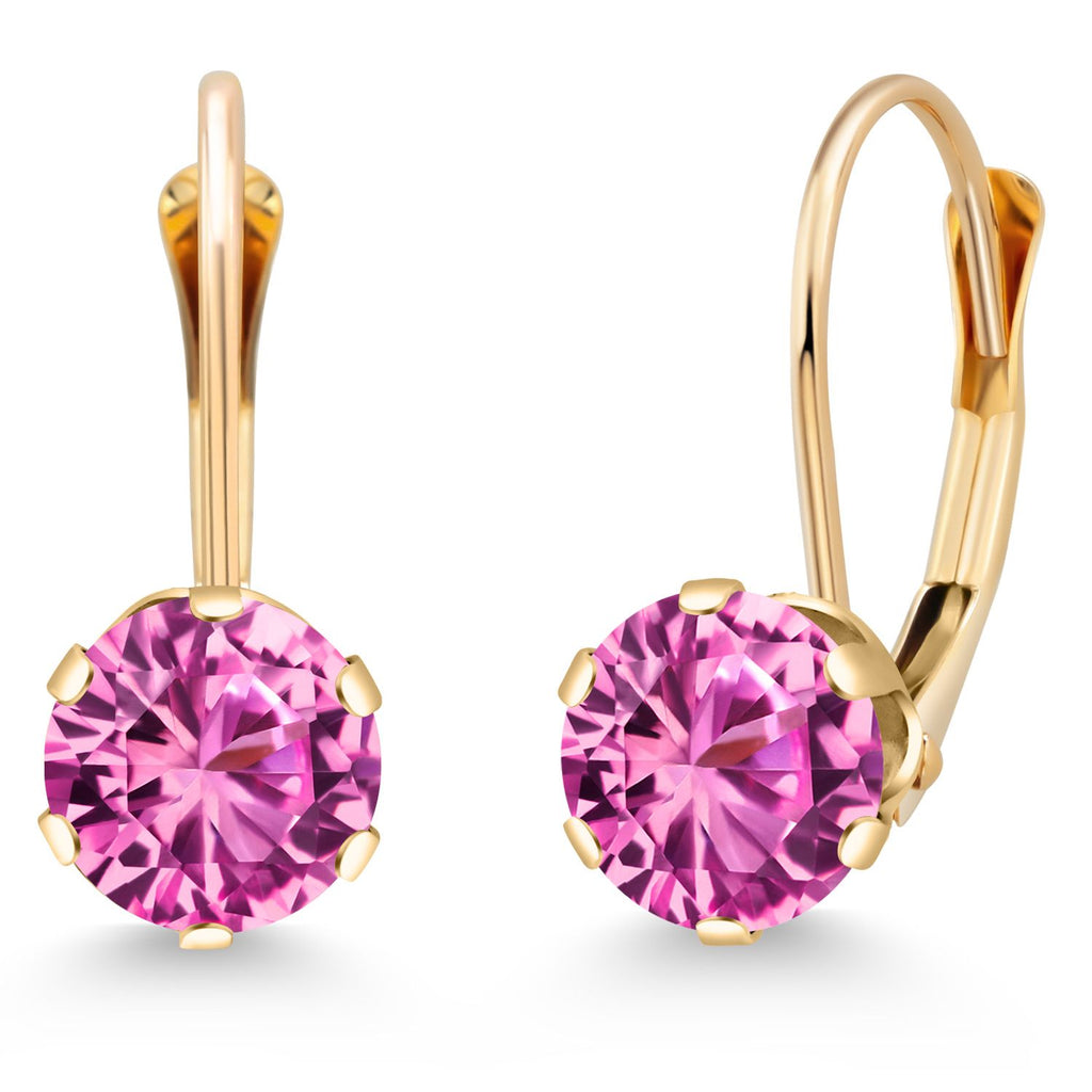 Pink Created Sapphire - September_Earrings in 14K Yellow Gold