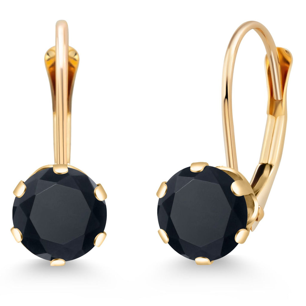 14K Yellow Gold 6MM Round Gemstone Birthstone Leverback Dangle Earrings | Gold Earrings For Women