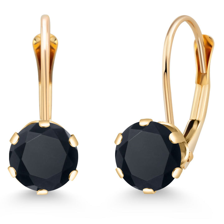 Gem Stone King 14K Yellow Gold 6MM Round Gemstone Birthstone Leverback Dangle Earrings | Gold Earrings For Women