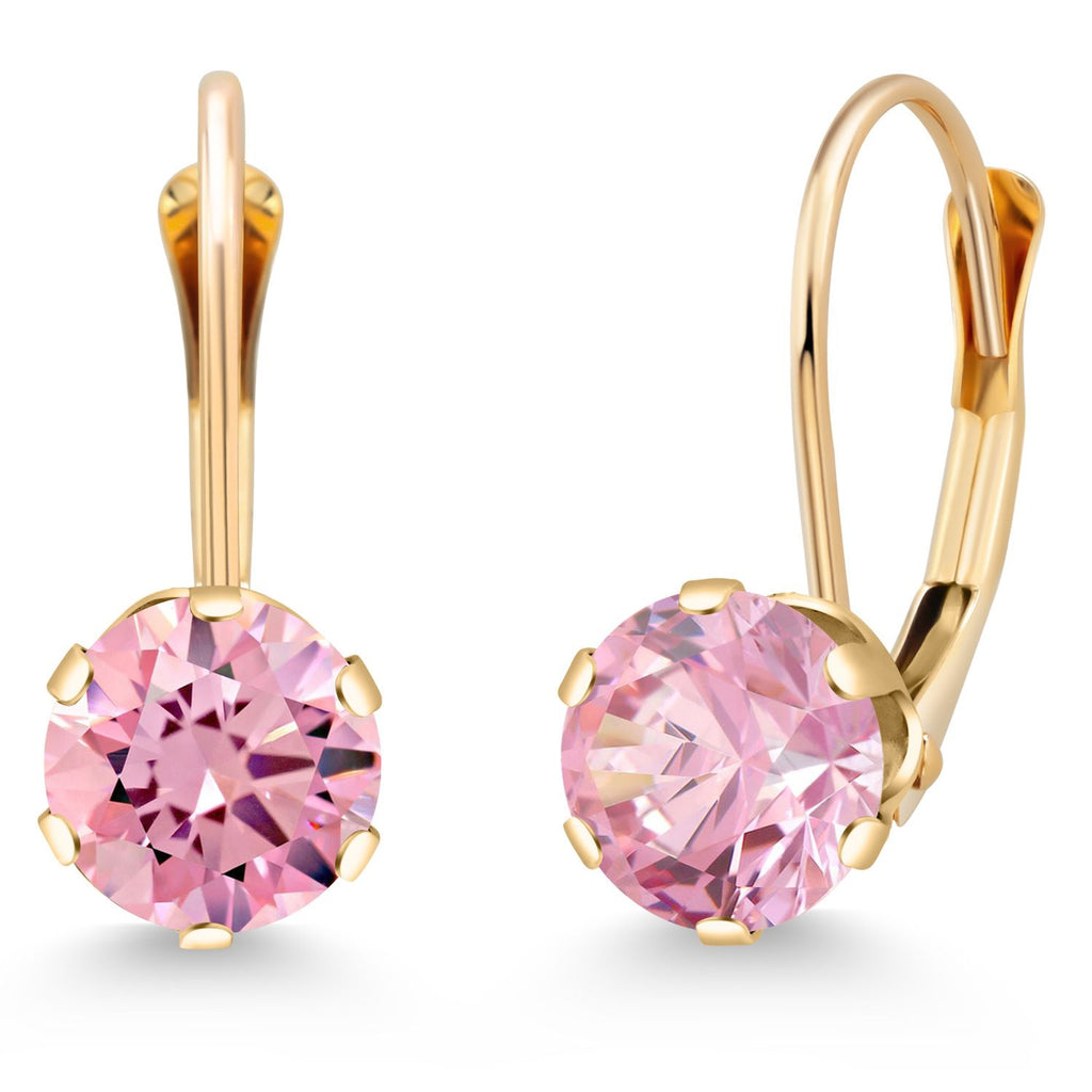 14K Yellow Gold 6MM Round Gemstone Birthstone Leverback Dangle Earrings | Gold Earrings For Women