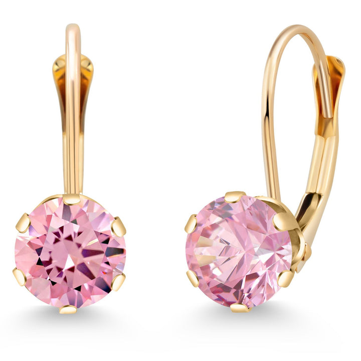 14K Yellow Gold 6MM Round Gemstone Birthstone Leverback Dangle Earrings | Gold Earrings For Women