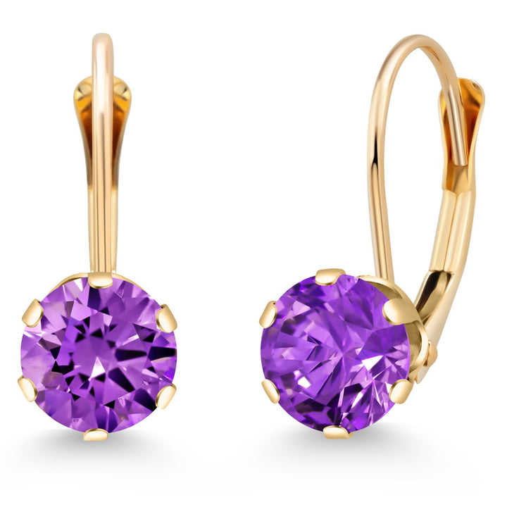Gem Stone King 14K Yellow Gold 6MM Round Gemstone Birthstone Leverback Dangle Earrings | Gold Earrings For Women