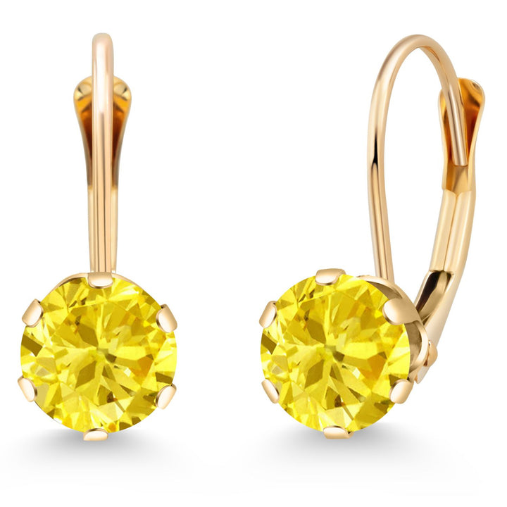 Gem Stone King 14K Yellow Gold 6MM Round Gemstone Birthstone Leverback Dangle Earrings | Gold Earrings For Women