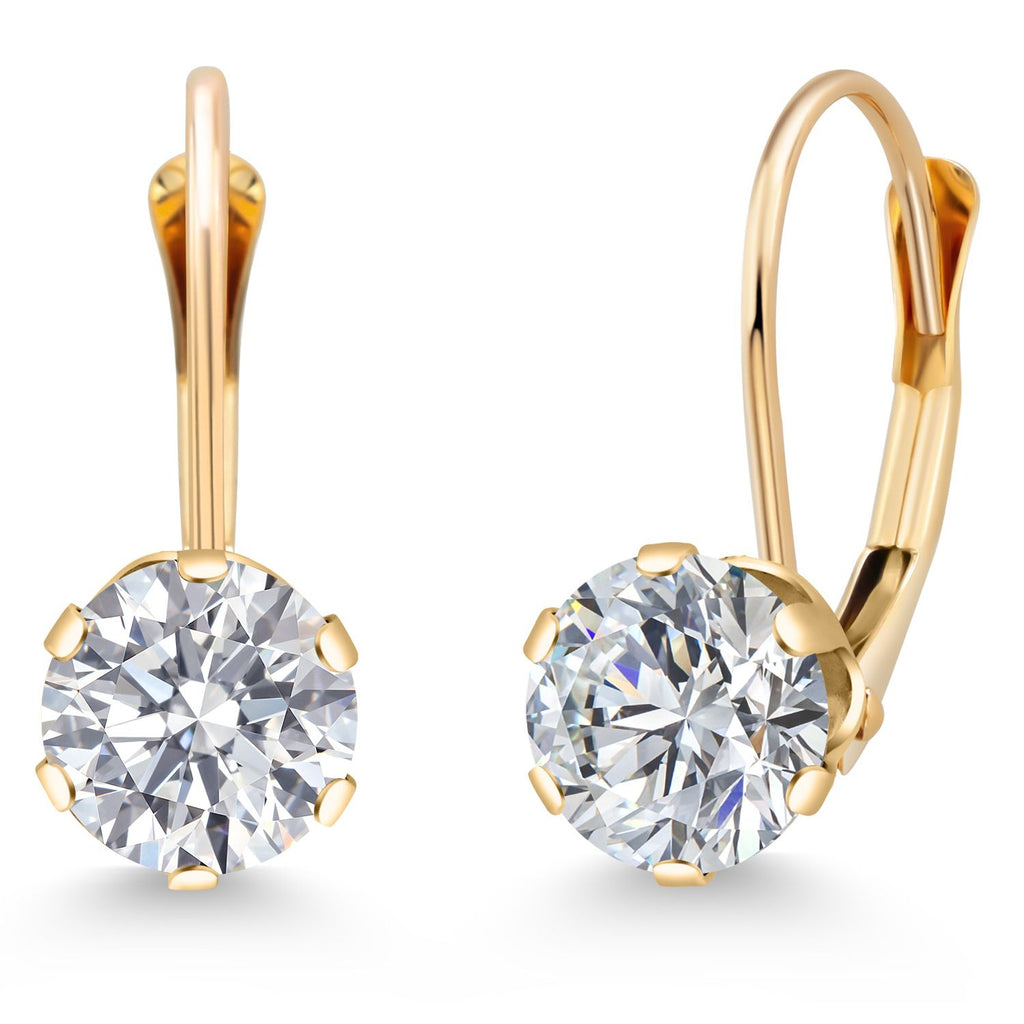 Gem Stone King 14K Yellow Gold 6MM Round Gemstone Birthstone Leverback Dangle Earrings | Gold Earrings For Women
