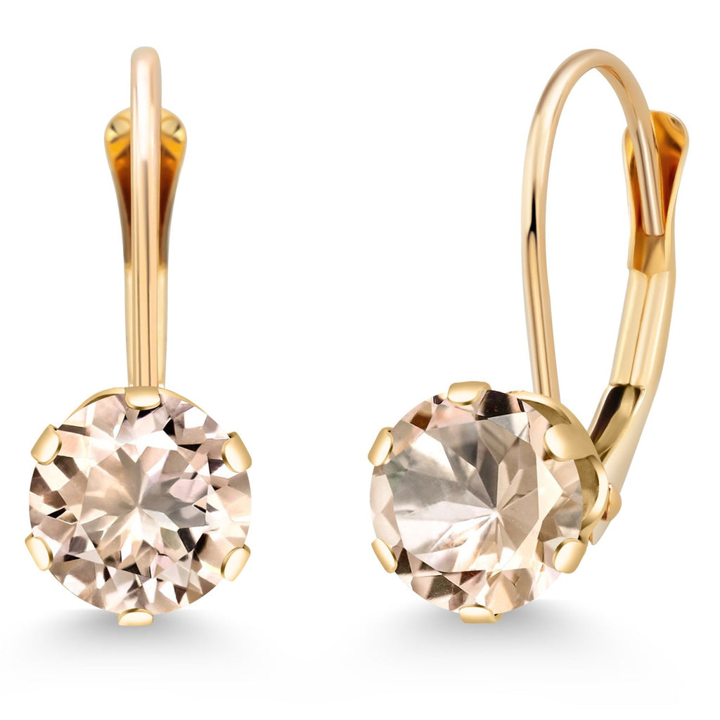 Gem Stone King 14K Yellow Gold 6MM Round Gemstone Birthstone Leverback Dangle Earrings | Gold Earrings For Women