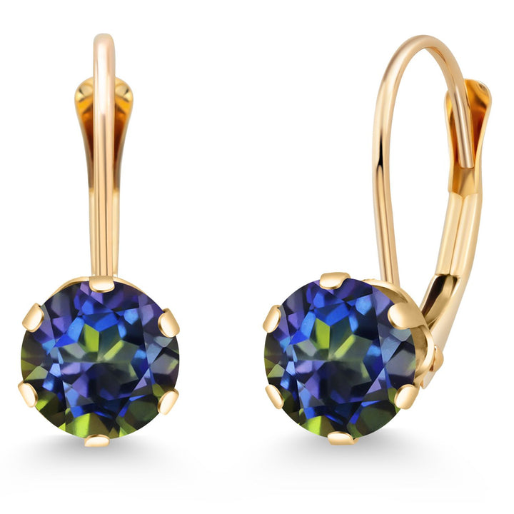 Gem Stone King 14K Yellow Gold 6MM Round Gemstone Birthstone Leverback Dangle Earrings | Gold Earrings For Women