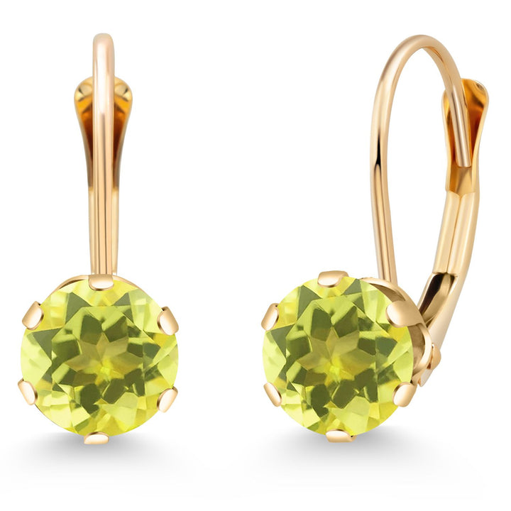 Gem Stone King 14K Yellow Gold 6MM Round Gemstone Birthstone Leverback Dangle Earrings | Gold Earrings For Women