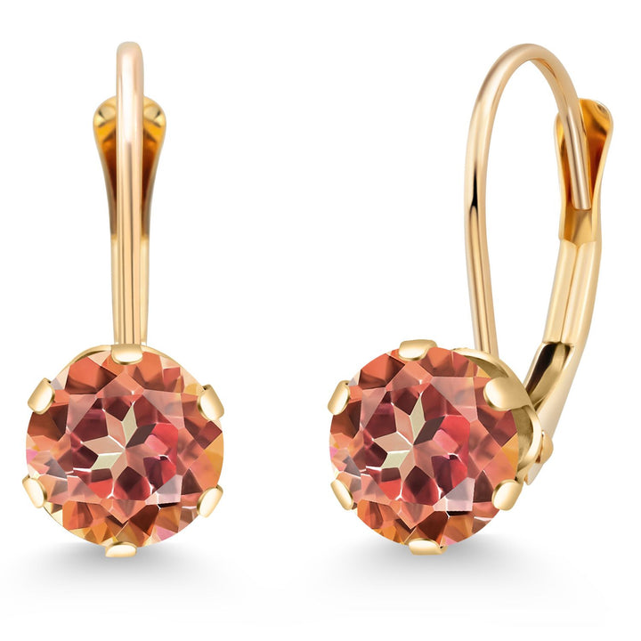 Gem Stone King 14K Yellow Gold 6MM Round Gemstone Birthstone Leverback Dangle Earrings | Gold Earrings For Women