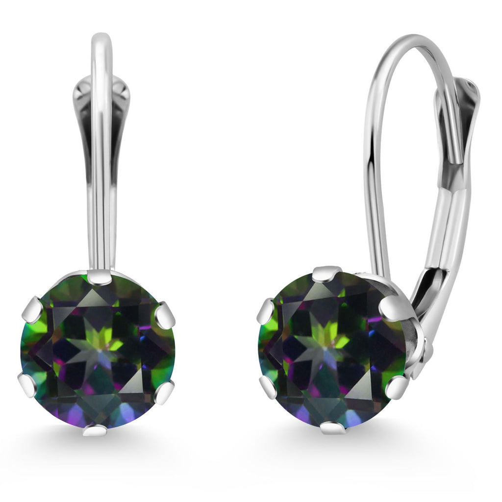 Gem Stone King 14K White Gold 6MM Round Gemstone Birthstone Leverback Dangle Earrings | Gold Earrings For Women