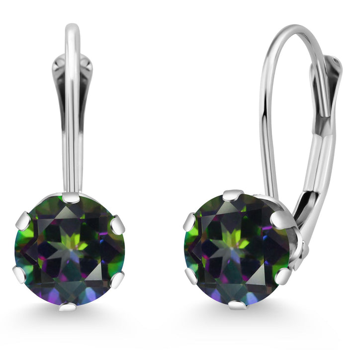 Gem Stone King 14K White Gold 6MM Round Gemstone Birthstone Leverback Dangle Earrings | Gold Earrings For Women