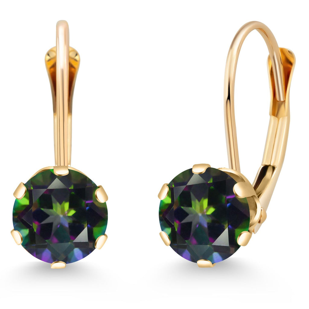 14K Yellow Gold 6MM Round Gemstone Birthstone Leverback Dangle Earrings | Gold Earrings For Women