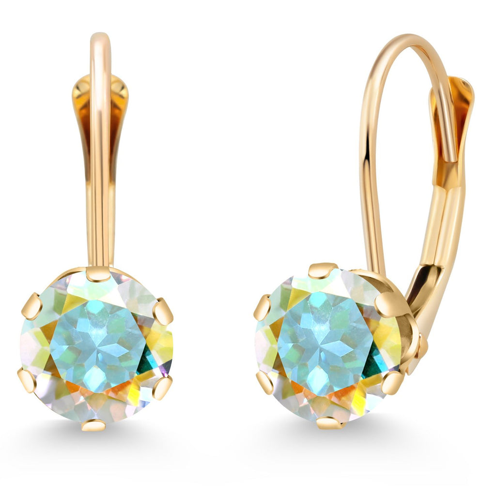 Gem Stone King 14K Yellow Gold 6MM Round Gemstone Birthstone Leverback Dangle Earrings | Gold Earrings For Women