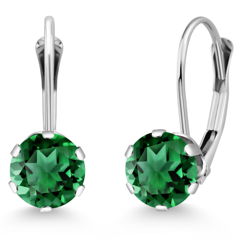 Gem Stone King 14K White Gold 6MM Round Gemstone Birthstone Leverback Dangle Earrings | Gold Earrings For Women